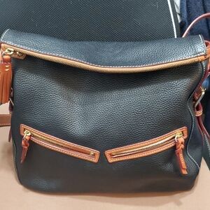 Dooney Black and Tan Pebble Leather East West Sac